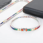 Gold Rainbow Tennis Necklace Iced Out 4MM 18K