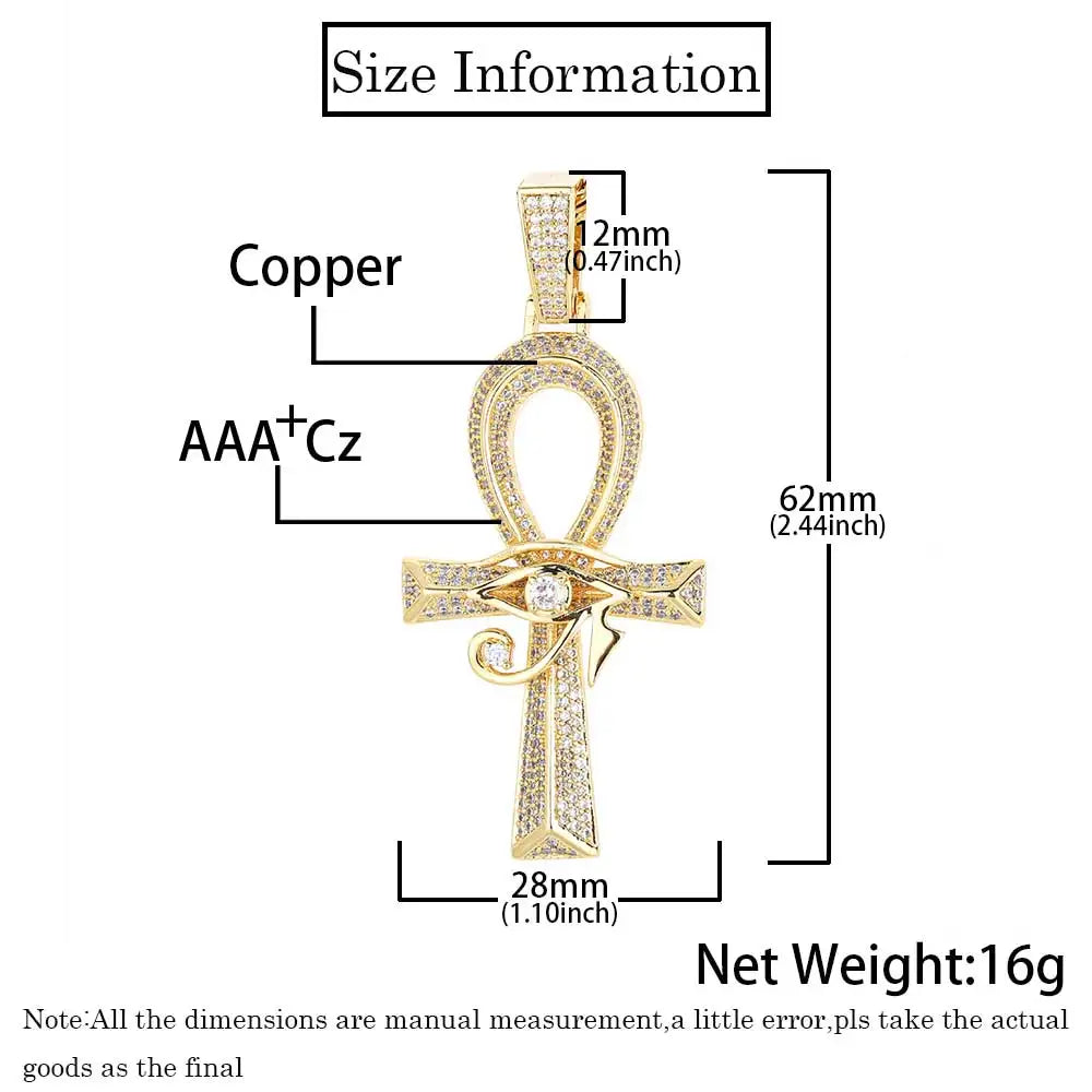Gold Cross Ankh Pendant Necklace Iced Out 18K