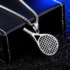 Silver Tennis Racket Pendant Necklace Stainless Steel