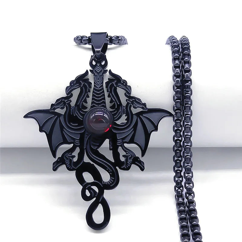 Viking Dragon Stainless Steel Pendant Necklace