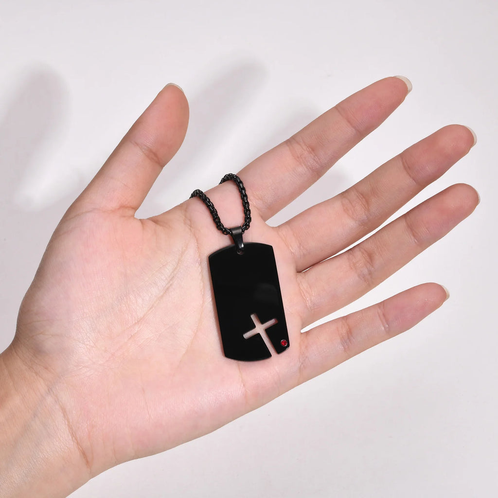 Hollow Cross DogTag Necklaces for Men,Waterproof Stainless Steel Pendant Necklaces,Religious Faith Christ Gift Jewelry