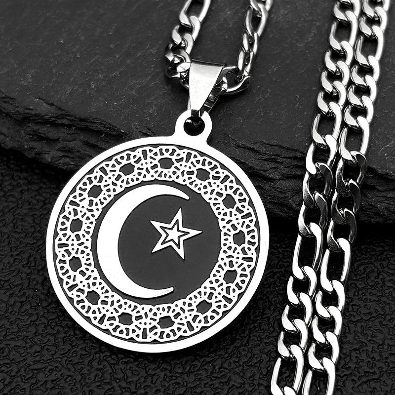 Star Steel Pendant Muslim Crescent Moon Islamic