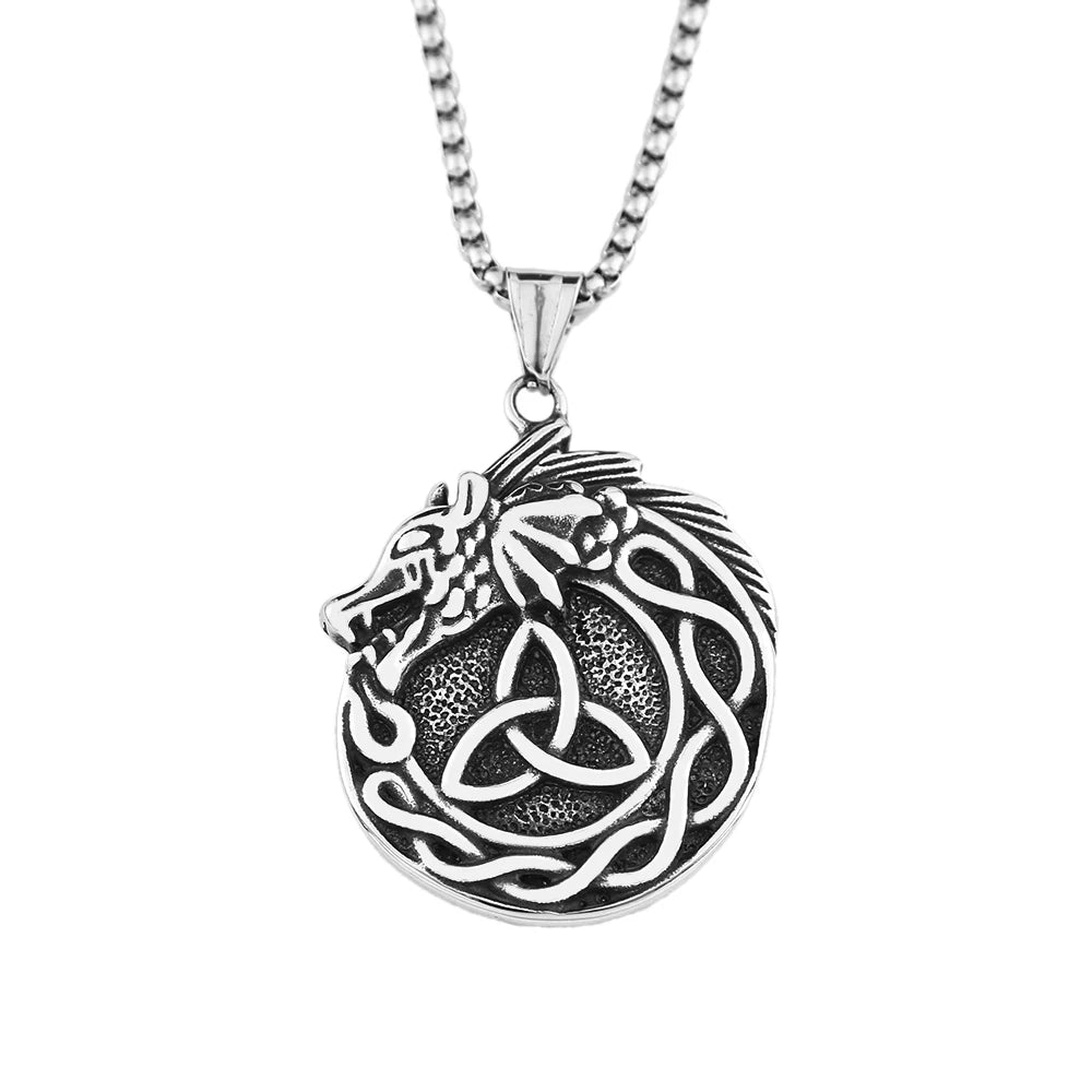 Dragon Celtic Knot Pendant — Stainless Steel