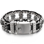 Cool Men‘s Stainless Steel Braided Rope Dragon Bone & Skull Head Bracelet for Man Religious Scripture Bracelets
