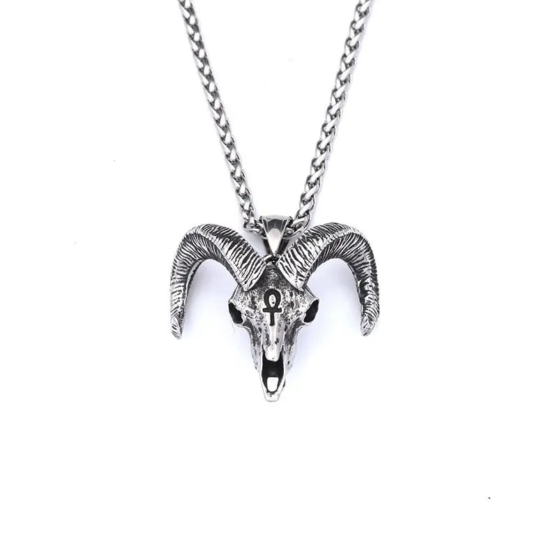 Vintage Stainless Steel Bull Head Skull Pendant Necklace Men Biker Animal Skull Bull Necklace Gothic Jewelry Gift