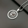 Men's Fashion Titanium Steel Gold Plated Rhinestones Lion Head Animal Pendant Necklace Hiphop Punk Personality Jewelry