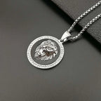 Men's Fashion Titanium Steel Gold Plated Rhinestones Lion Head Animal Pendant Necklace Hiphop Punk Personality Jewelry