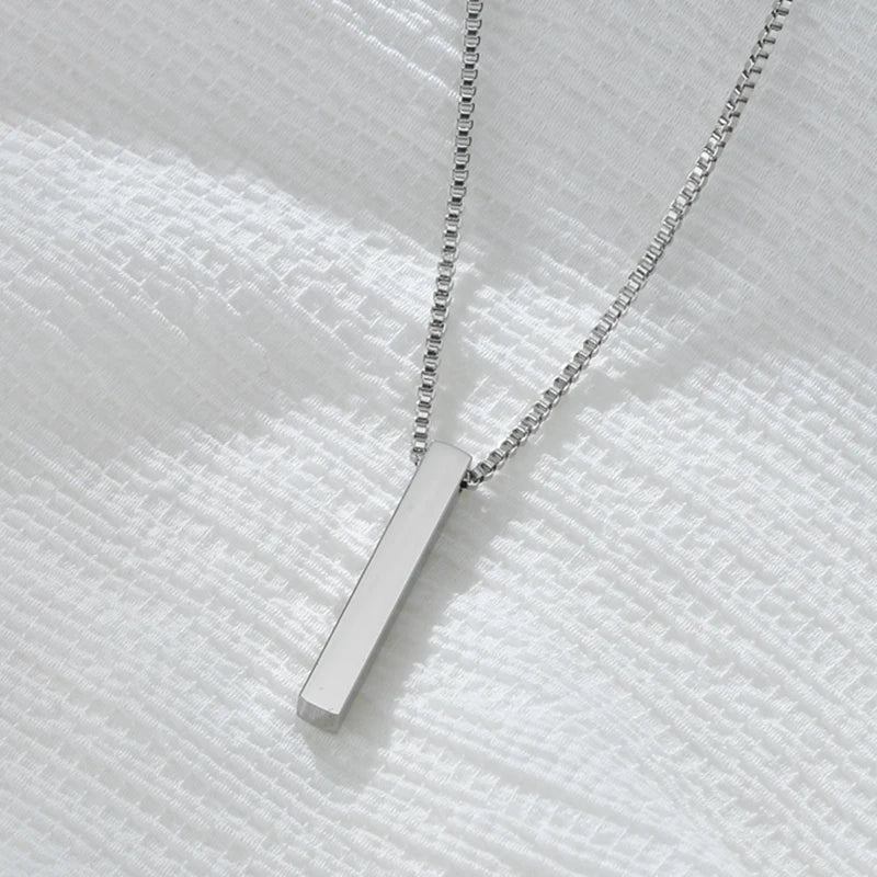 Vertical Blank Bar Pendant Necklace — Stainless Steel