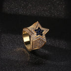 Hip Hop 3A+ CZ Stone Paved Bing Iced Out Five-Pointed Star Rings for Men Women Unisex Rapper Jewelry Gold Silver Color