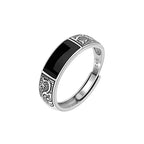 Trendy 925 Sterling Silver Ring For Men Jewelry Black Rectangle Retro Dragon Pattern Ring Male Infex Finger Accessories