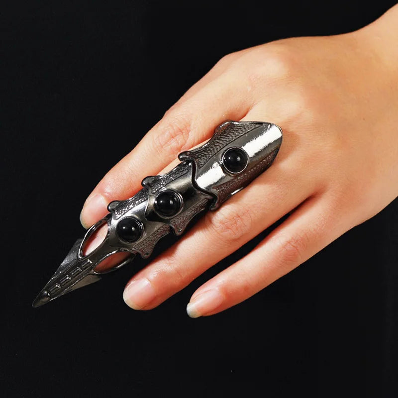 Armour Knuckle Full Finger Double loop Activity Ring For Men Punk Gothic Open Ring Jewelry Anime Cosplay Halloween Accessories