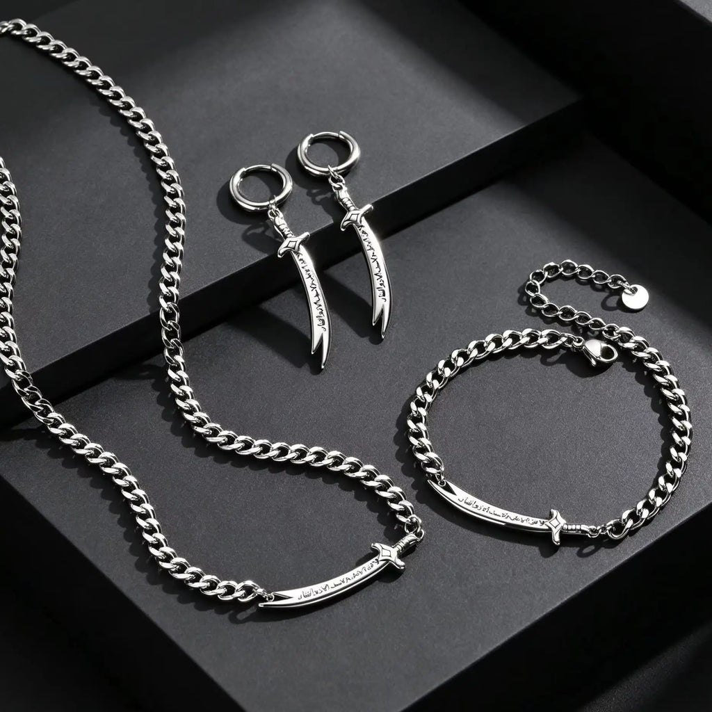 Zulfiqar Sword Pendant Necklace for Men, Stainless Steel Imam Ali Sword Necklace Bracelet, Islamic Religious Faith