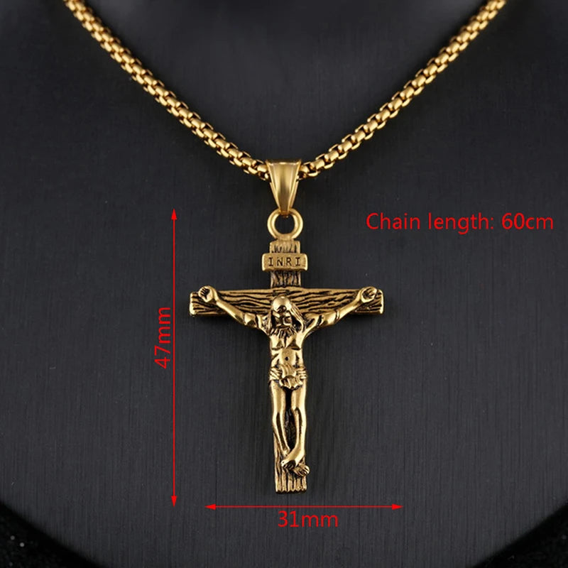 Jesus Cross Gold Pendant Necklace