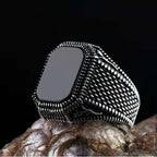 Vintage Handmade Square Onyx Stone Silver Plated Ring Men and Women Turkish Signet Big Ring Punk Jewelry Factory