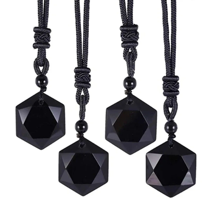 Black Obsidian Star Pendant Necklace — Black