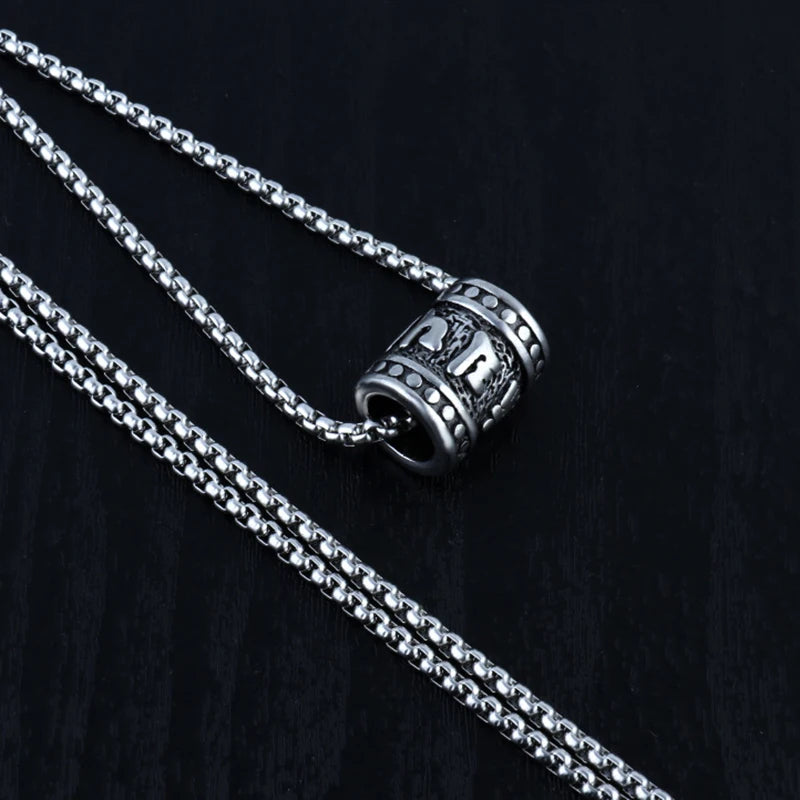 Silver Rune Bead Pendant Necklace Box Chain