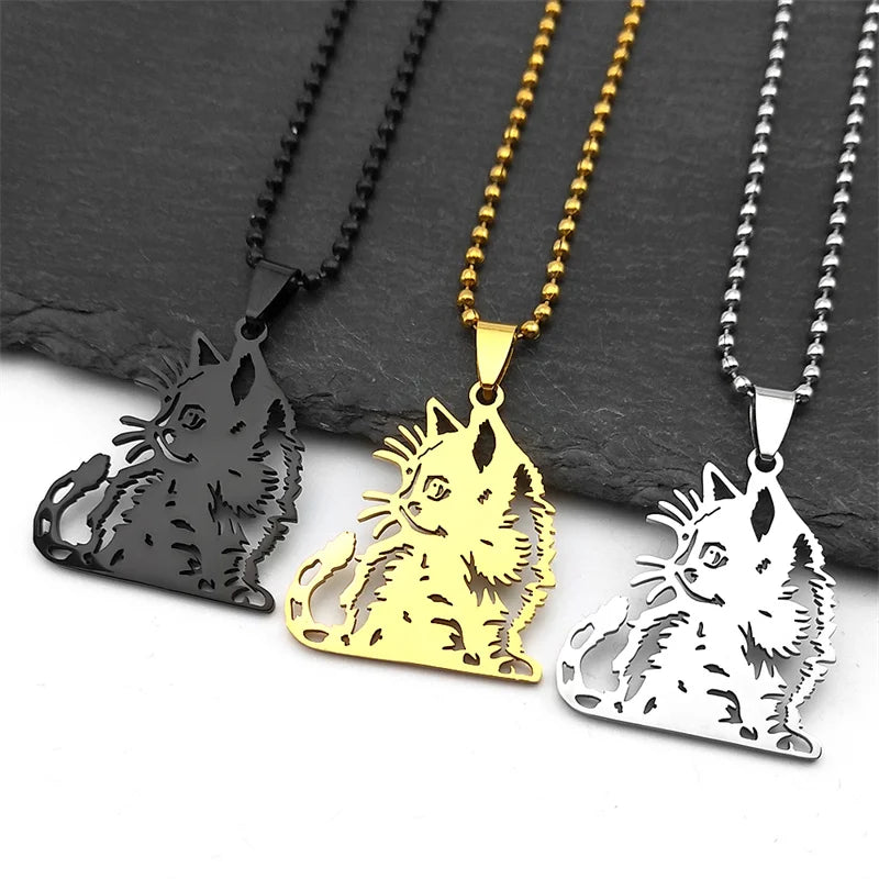 Cat Gold Pendant Cute Kitty Animal Hollow Bag
