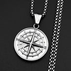 Compass Round Pendant Necklace Silver Color Stainless Steel Travel Adventure Gift Men Daily Street Casual Wear Chain Jewelry