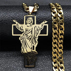Hip Hop Punk Crown of Thorns Jesus Cross Necklace for Men Stainless Steel Gold Plated Crucifix Pendant Necklaces