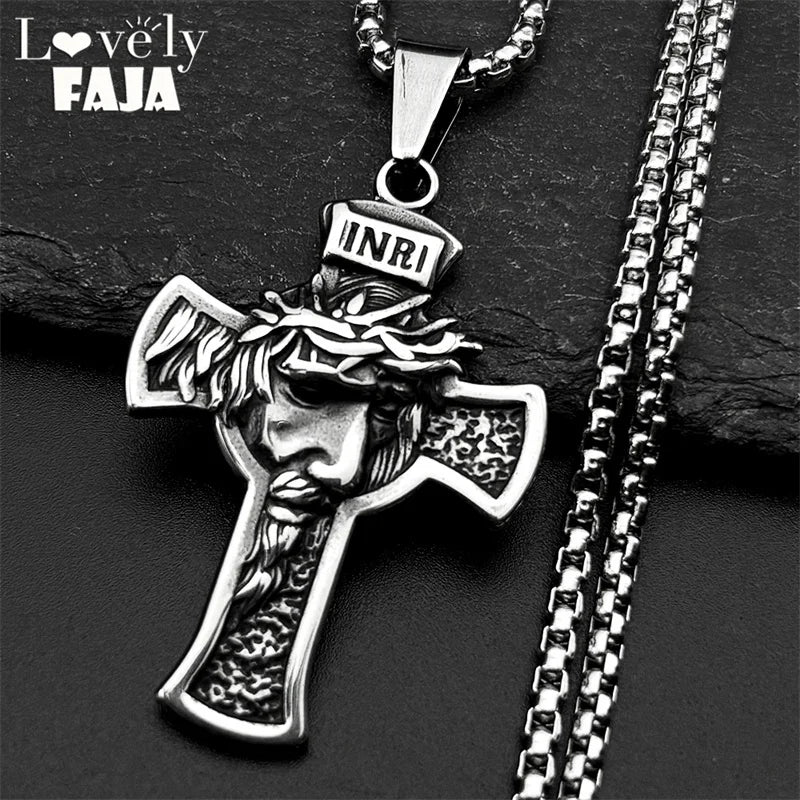 Jesus Crown Thorns Silver Pendant Inri Crucifix