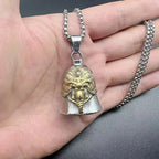 Pirate Skull Moto Bell Pendant Necklace — Gothic Motorcycle Rider
