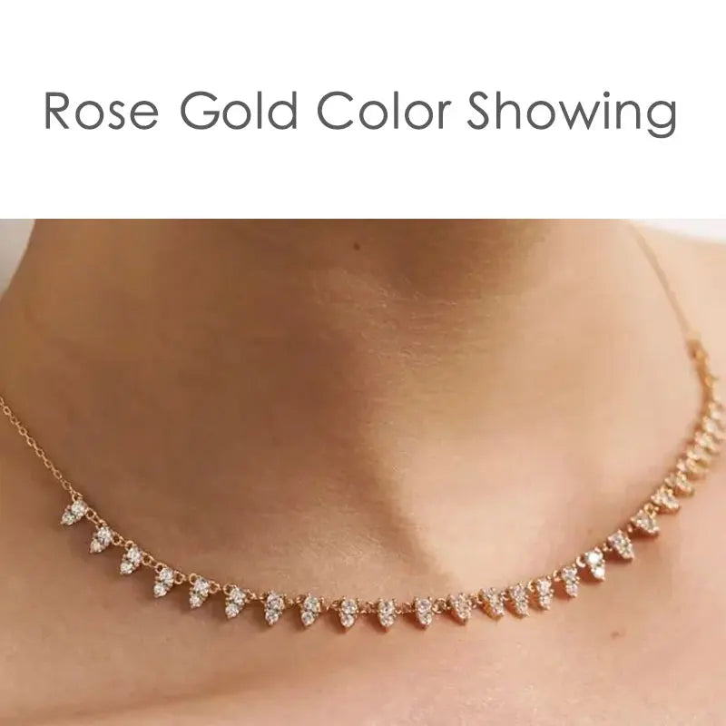 KNOBSPIN 2mm/3mm D Color Moissanite Tennis Necklace s925 Sterling Silver 18inch Chain, Wedding Necklaces for Women Fine