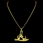Islamic Quran Allah Ali Zulfiqar Sword Necklace for Women Men Stainless Steel Gold Color Knife Arabic Chain Jewelry