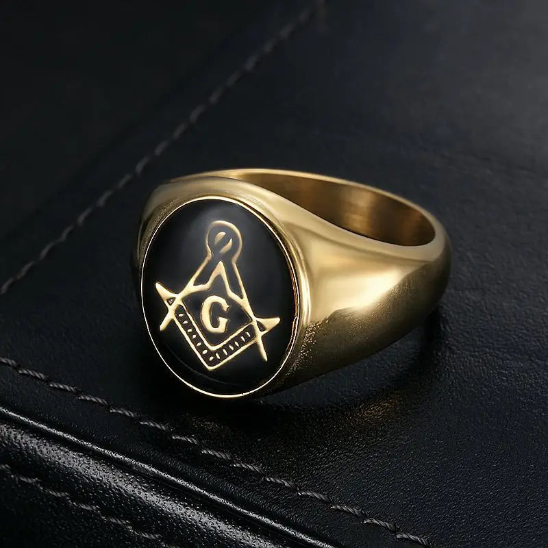 Geometric Black Glue Masonic AG Rings Stainless Steel Men Personalized Fashion Ring Charm Jewelry