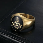 Geometric Black Glue Masonic AG Rings Stainless Steel Men Personalized Fashion Ring Charm Jewelry