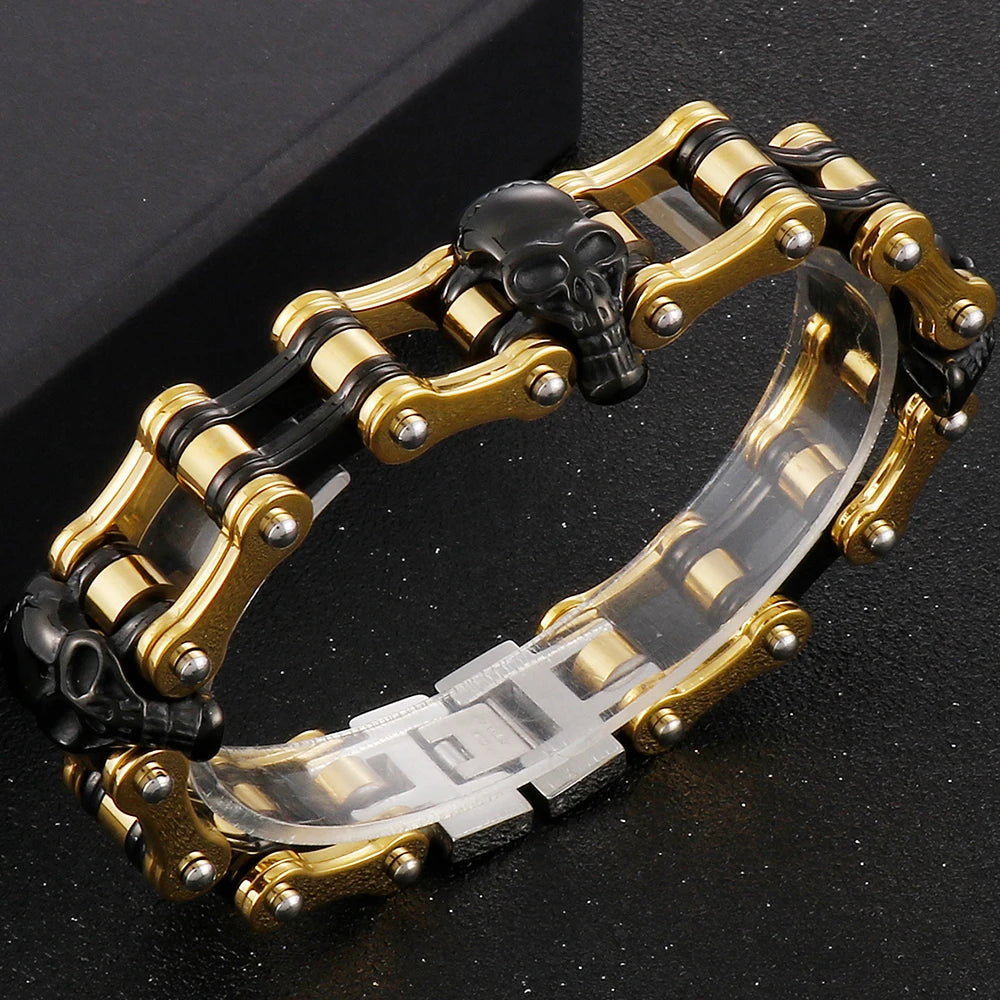 Men's Bike Skull Chain Bracelet Masculine Red Stainless Steel Skeleton Heads Link Bracelets Party Accessories for