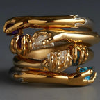 Hug Hands Open Adjustable Ring — Gold-Tone, Clear Stones
