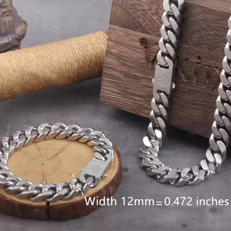 A shiny 316 stainless steel color-preserving hip-hop style necklace, trendy Nordic Viking Cuban chain for men