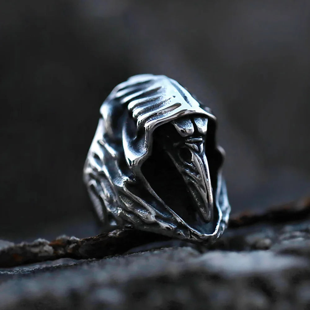 Unique Design Vintage Olecranon Crow Grim Reaper Skull Zircon Rings For Men Boys Punk Creative Personality Jewelry