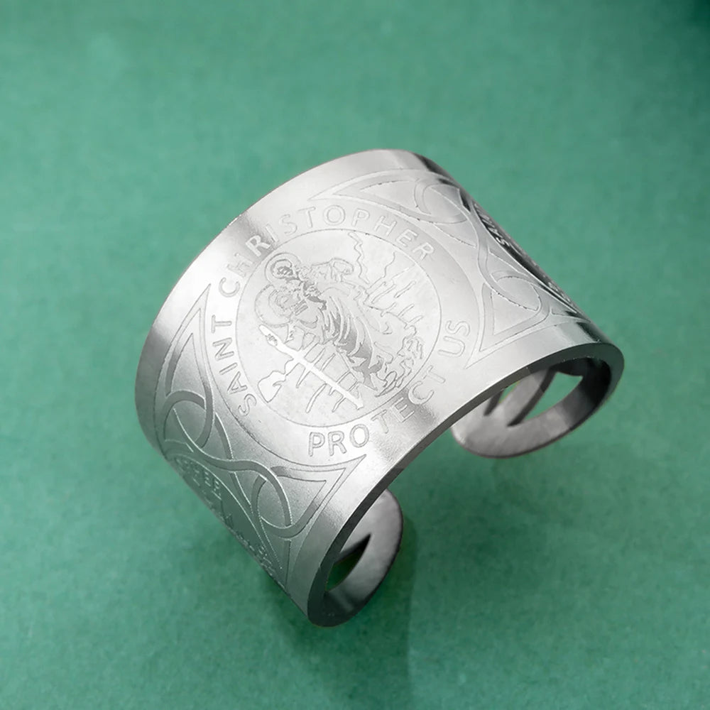 Solomon Seal & Saint Medal Amulet Ring — Stainless Steel