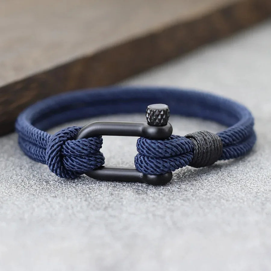 Hiphop Men Stainless Steel Bracelet with Detachable Buckle Nautical Wrap Braclet Bilayer Thread Bicycle Braslet Armband Herren