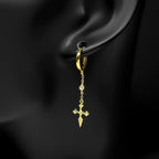 Cross Two-Tone Earrings Sterling Zircons Spike