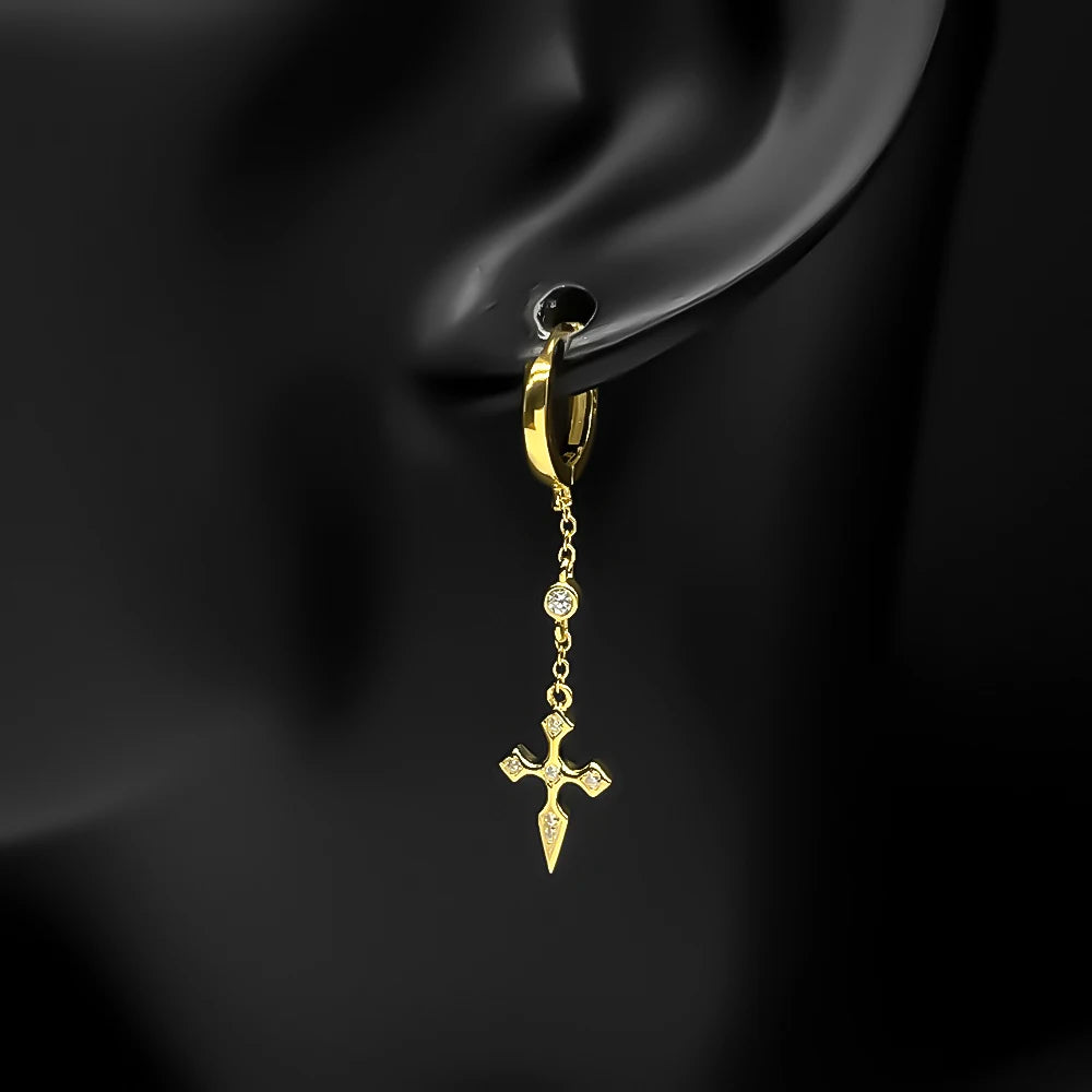 Cross Two-Tone Earrings Sterling Zircons Spike