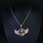 HHIOK Customized Necklaces Circle Chain Picture Personalized Diamond Memory Pendant with Photo Wing Design Gift for Men