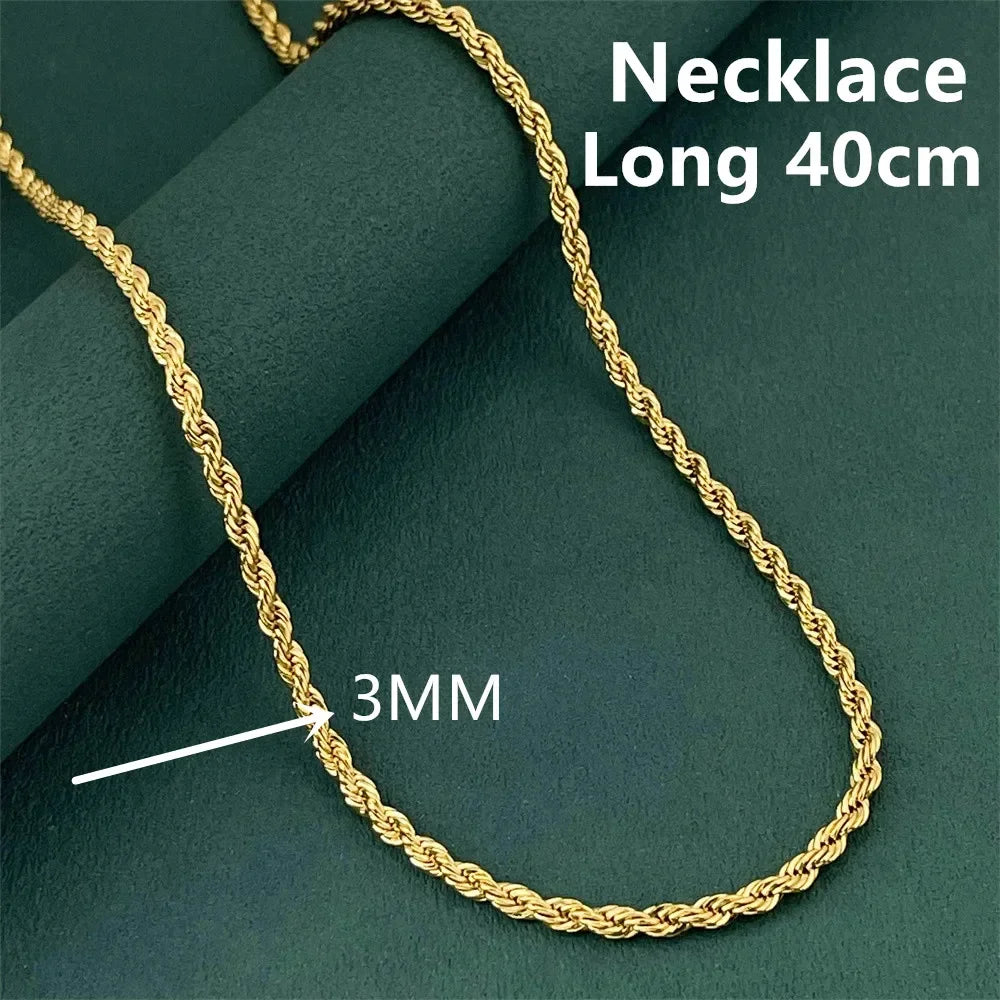 Luxury 925 Sterling Silver Gold Plated 3MM Twisted Rope Necklace for Women Men Accessories Jewelry 40-60CM