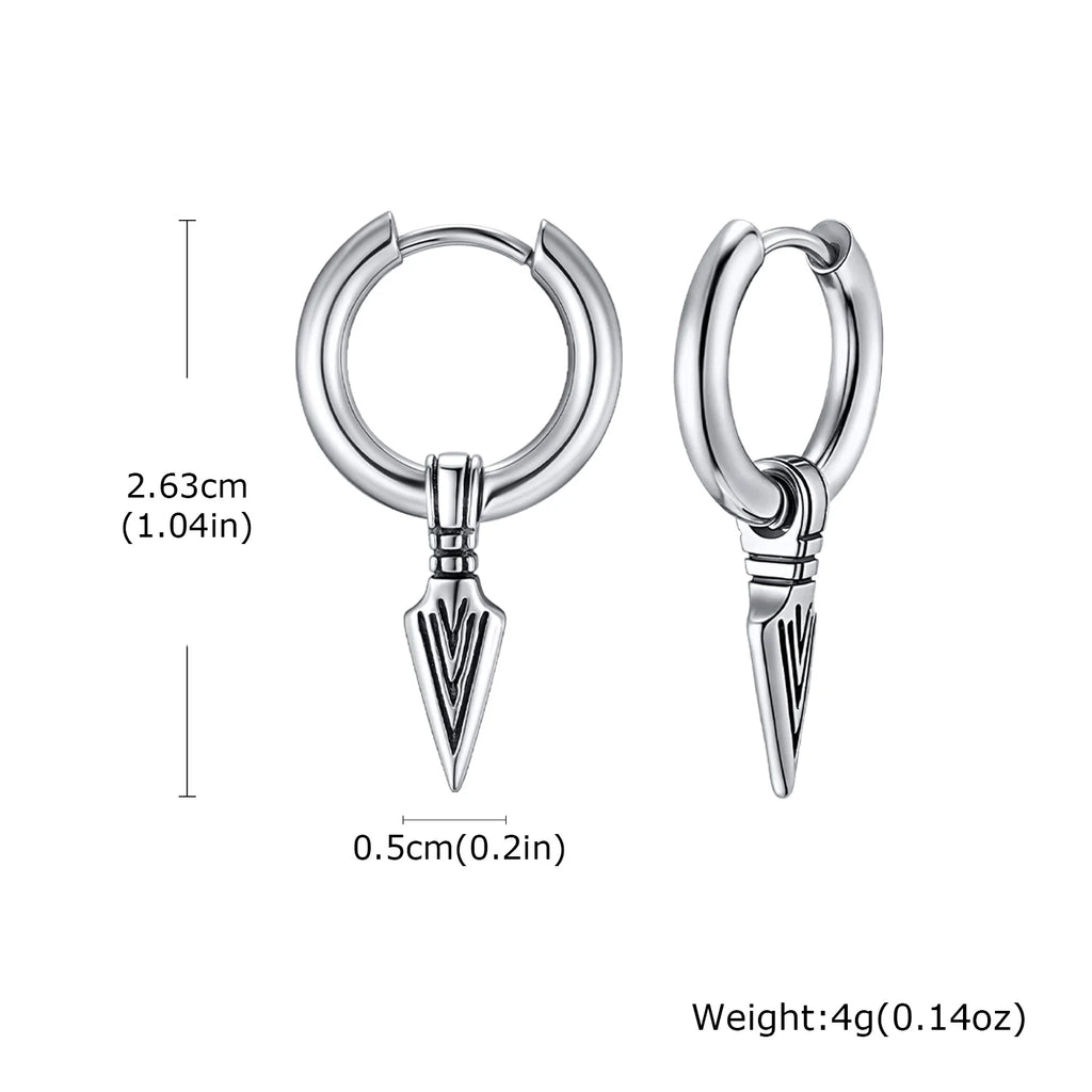 Viking Spearhead Dangle Hoop Earrings — Stainless Steel