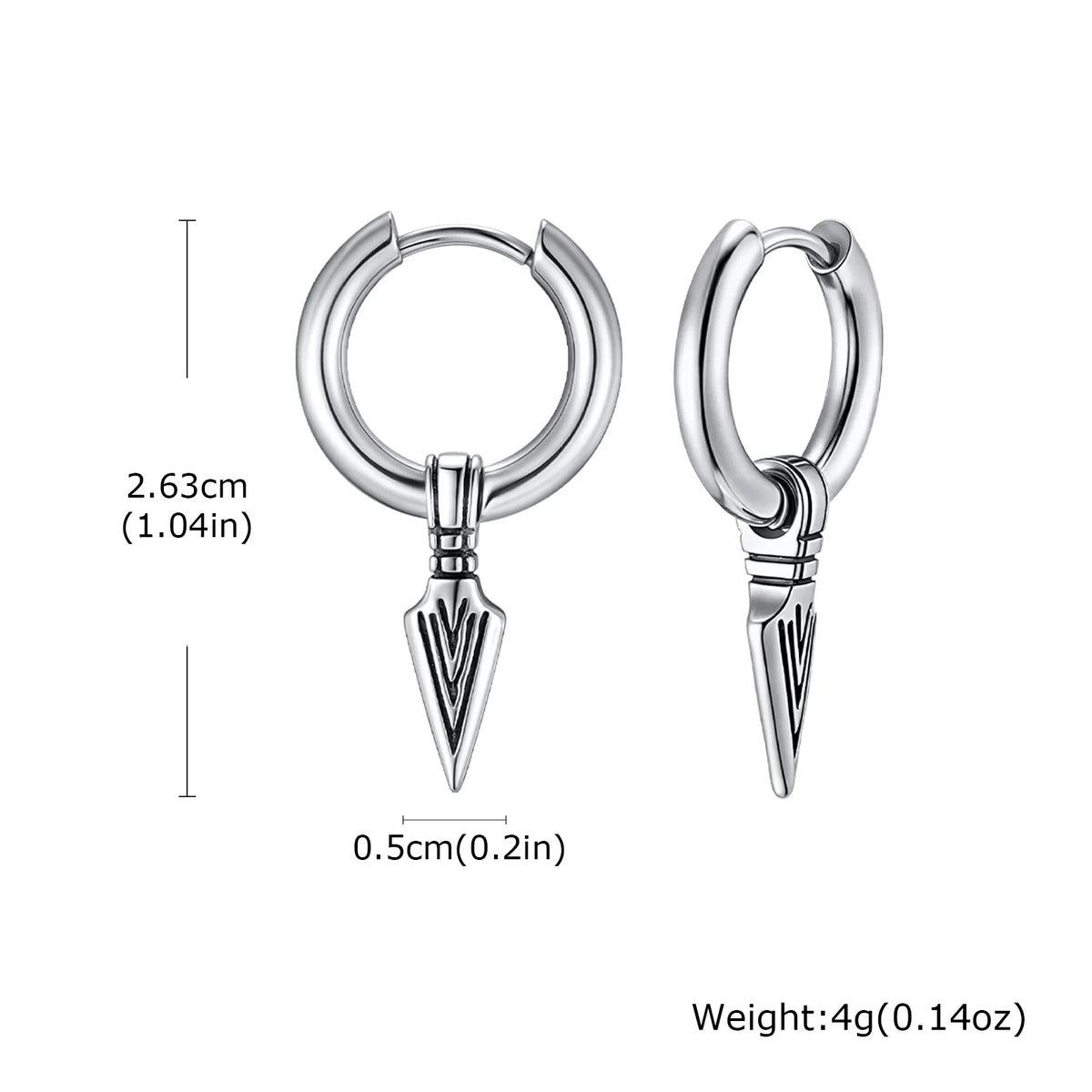 Viking Spearhead Dangle Hoop Earrings — Stainless Steel