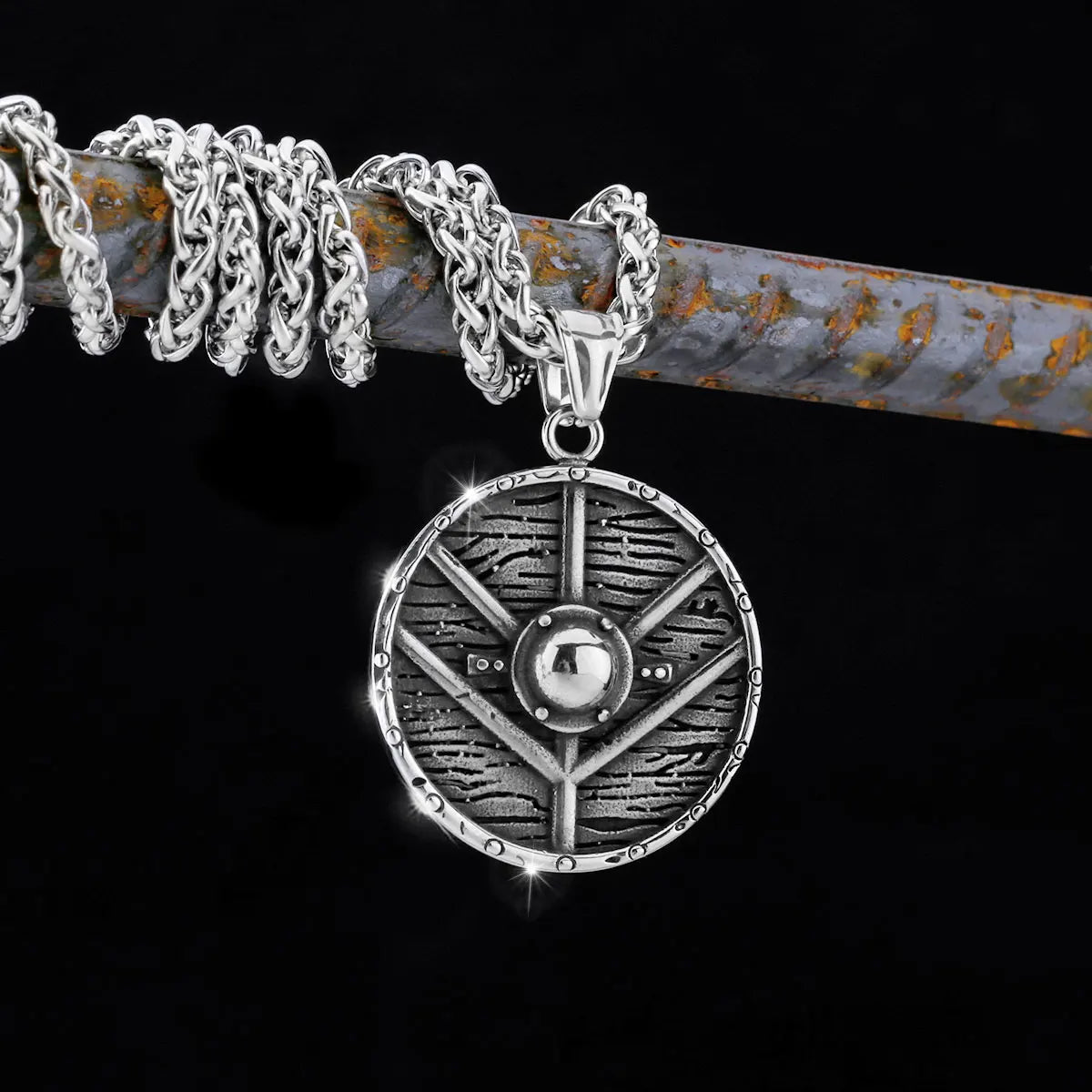 Nordic Totem Amulet Rune Necklace Retro Geometric Pattern Stainless Steel Jewelry Viking Punk Pendant Men's Fashion