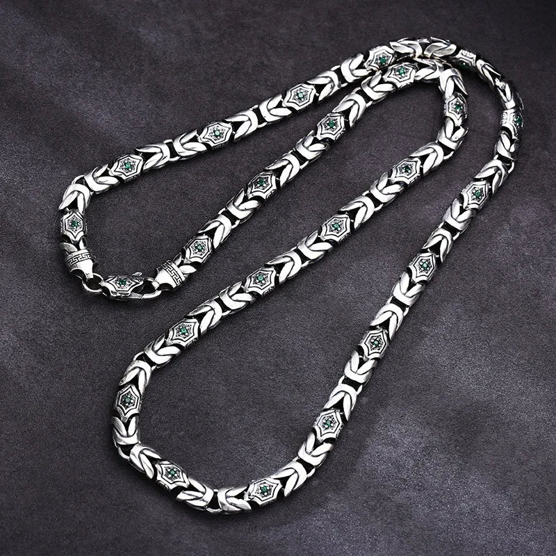 Vintage Byzantine Chain Choker Necklace & Bracelet — Silver-Tone
