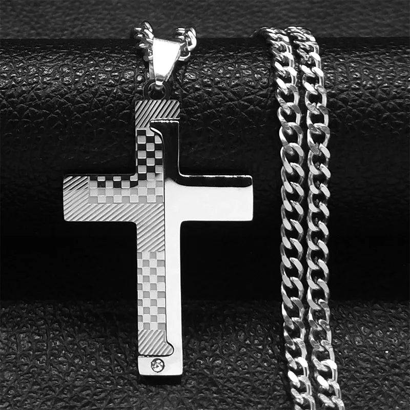 Cross Crucifix Black Pendant Goth Biker Punk Crystal
