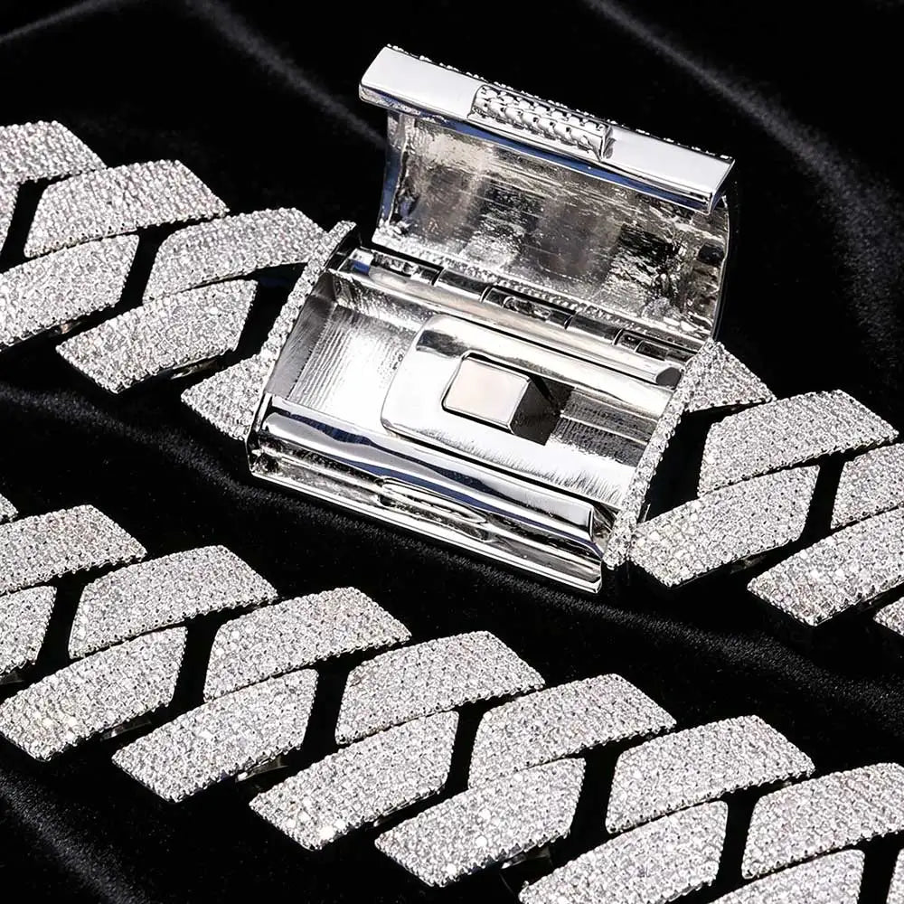 Nuoya Iced Out 26mm 6 Rows Cuban Link Chain Necklace Prong Setting Cubic Zirconia Necklace Thick Bracelet for Men Gift