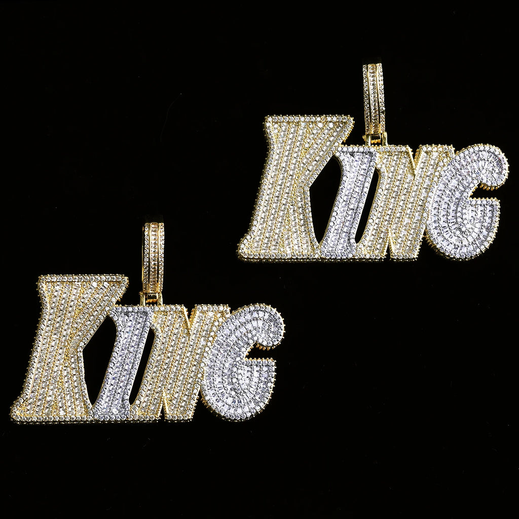 Aokaishen Iced Out King Necklace Pendant for Men 5A Cubic Zirconia Prong Setting Hip Hop Jewelry