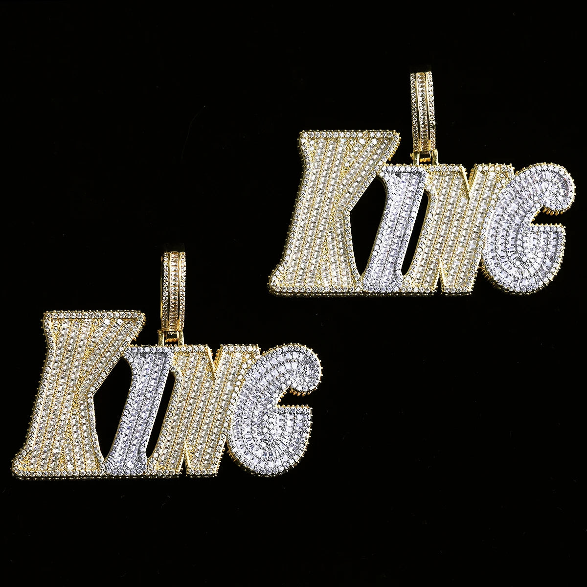 Aokaishen Iced Out King Necklace Pendant for Men 5A Cubic Zirconia Prong Setting Hip Hop Jewelry