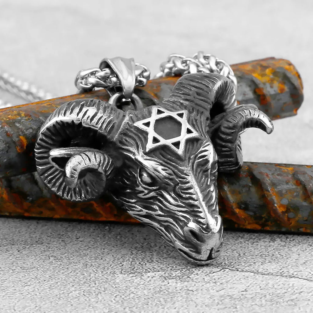Viking Horned Ram Head Necklace — Nordic Amulet, Stainless Steel