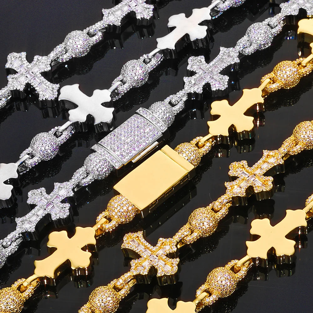 Iced Out Cross Pendant Cuban Chain Necklace 18MM