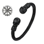 U7 Stainless Steel 6mm Wide Twristed Cable Open Bangle Cuff for Man Skull Dragon Long Charm End Rock Gothic Punk Jewelry Gift